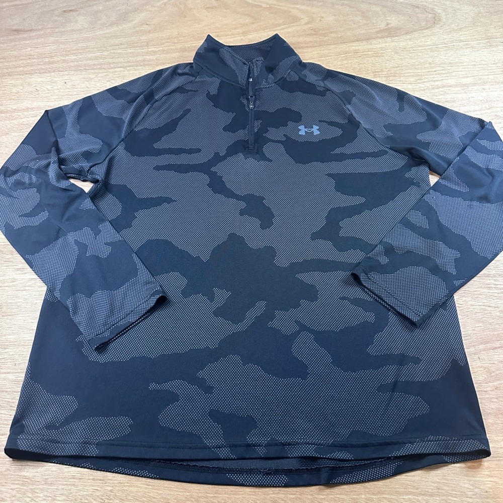 Under Armour XL Black Gray Camo 1/4 Zip Pullover Loose Fit Lightweight
